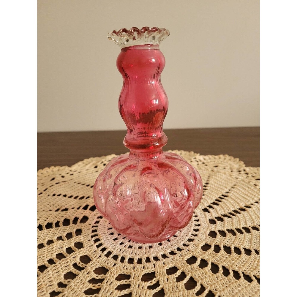 Fenton Red Cranberry Ribbed Optic Melon Perfume Cologne bottle no stopper